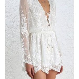 ZIMMERMANN | Roza Veil Silk Playsuit in White Size 1 | As Seen on Selena Gomez